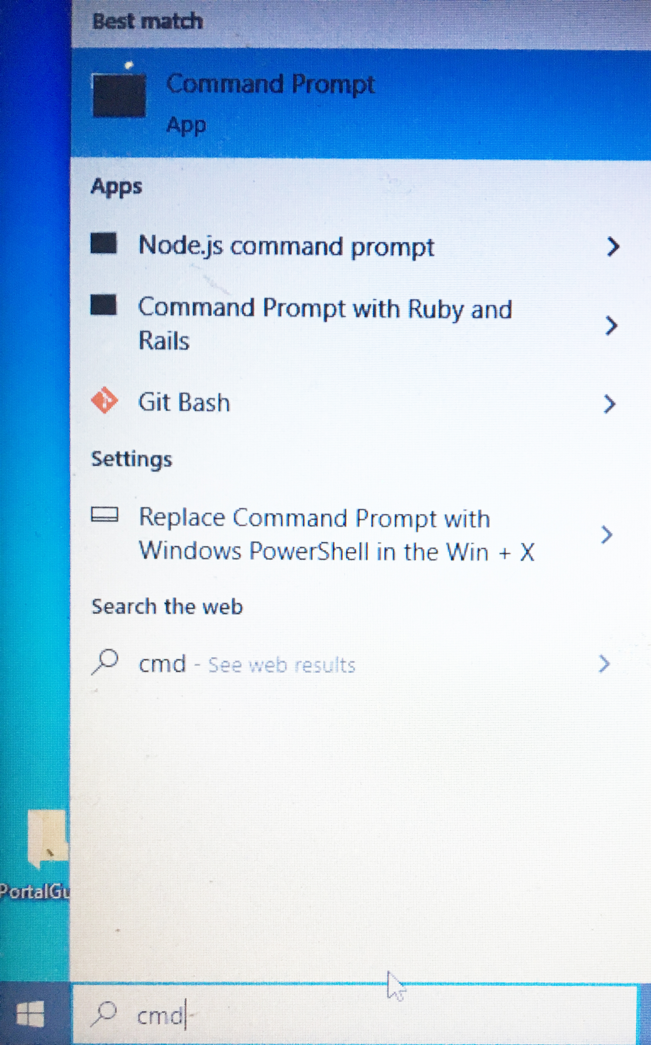 Starting the command prompt in windows 10