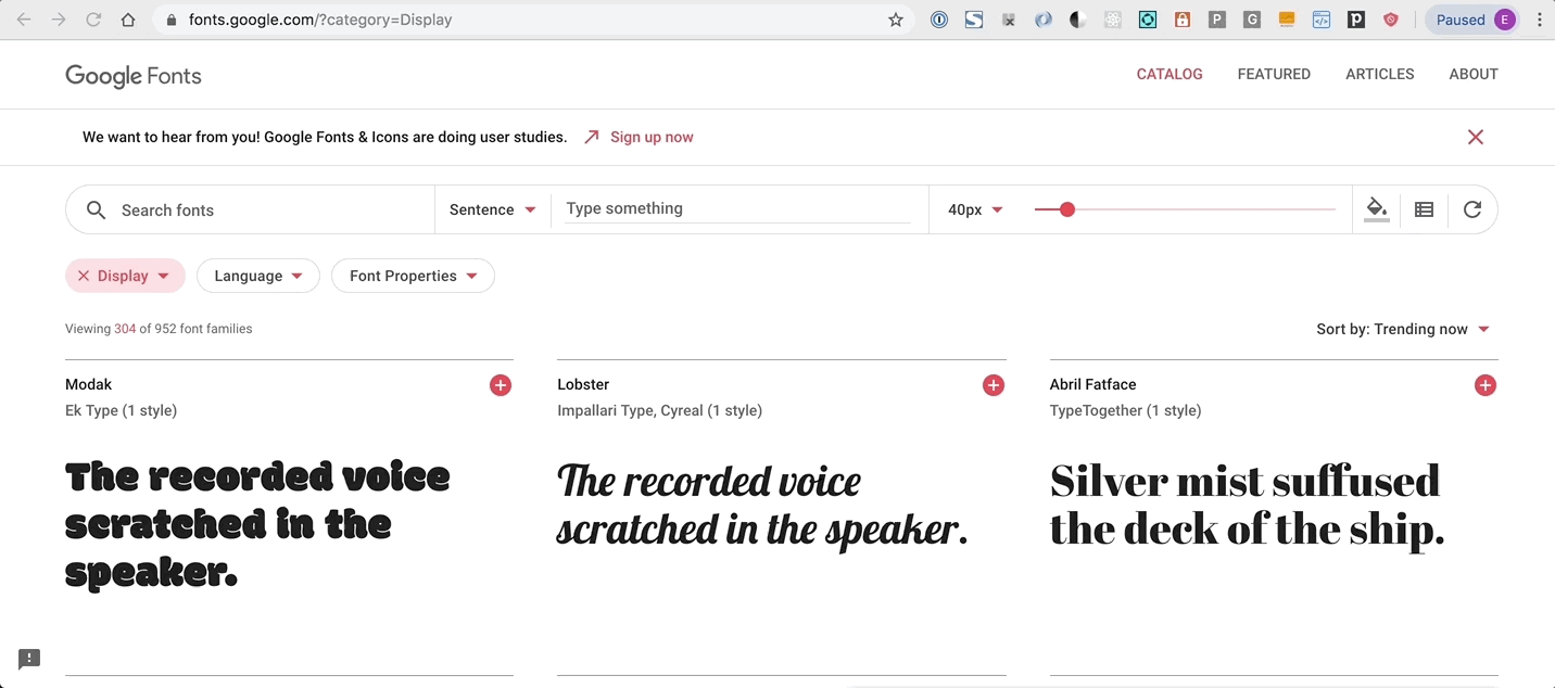 A gif showing the user selecting the font they like on Google Fonts